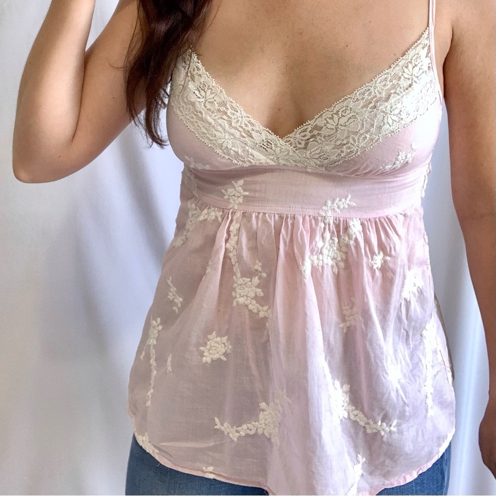 Y2k Vintage Light Pint & Lace Baby Doll Top! - Picture 2 of 5